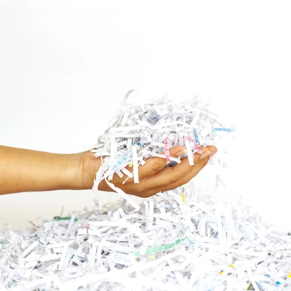 Kezében hulladék papír, a papír vágó — Stock Fotó