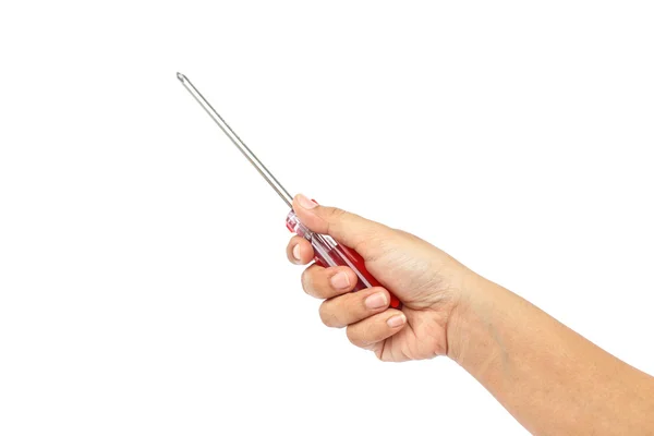 Hand holding screwdriver Isolated on White Background — Stock Photo, Image