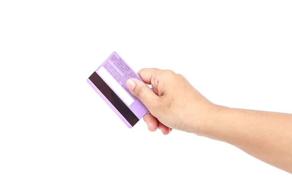 Mão segurando cartão de crédito isolado no fundo branco — Fotografia de Stock