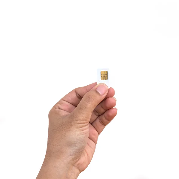 Hand holding  SIm card isolated on white background — Stock Photo, Image