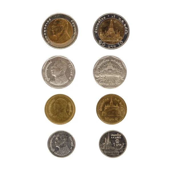 Zestaw monet tajski kąpiel na białym tle — Zdjęcie stockowe