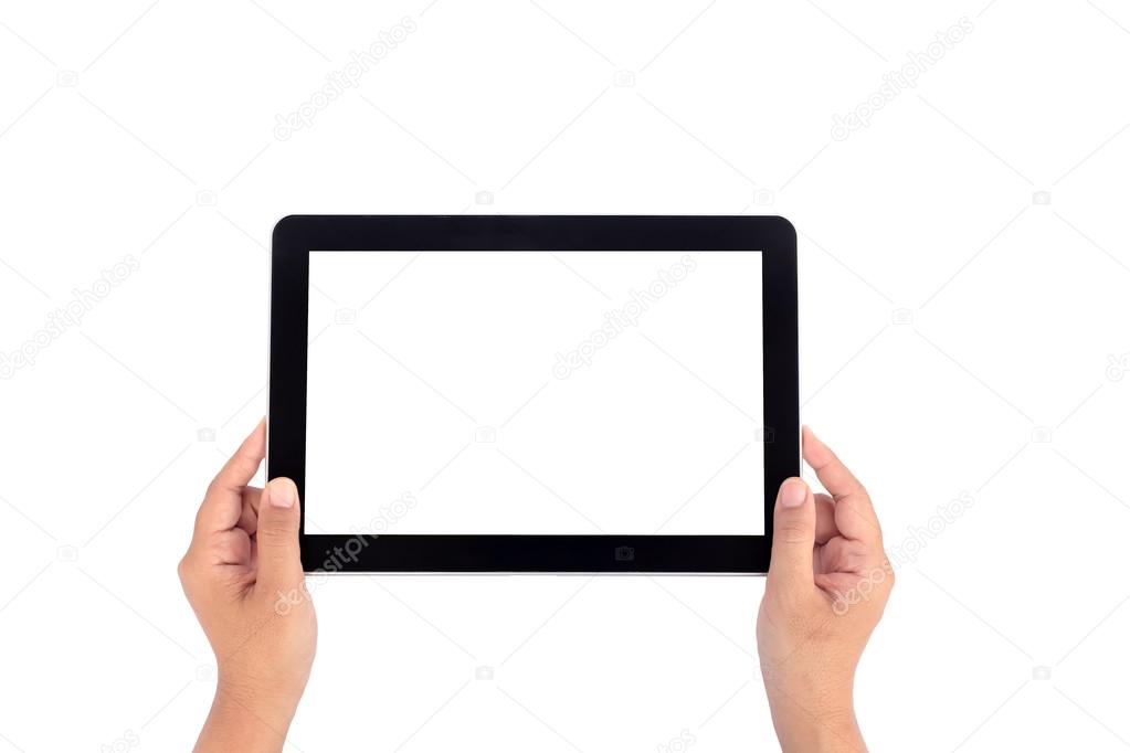 Hand holding tablet