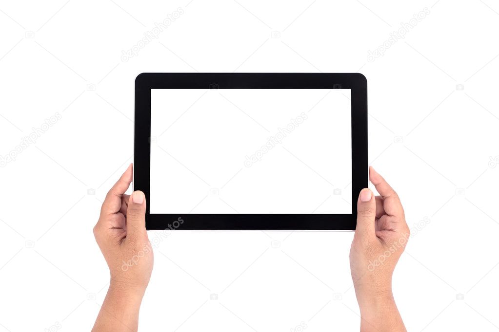 Hand holding tablet and taking picture