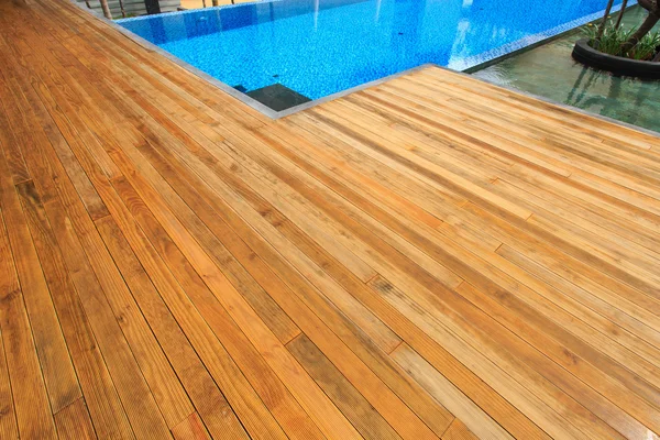 Timber decking at surrounding the pool — Stock Photo, Image