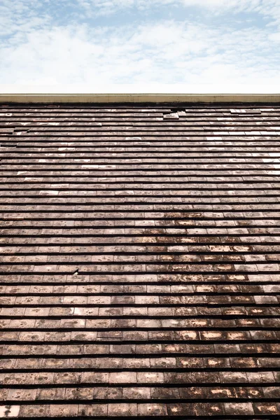 Alte Dachziegel aus Lehm mit Schimmel und Algen an der Oberfläche. — Stockfoto