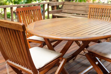 Teras kürsüye teak ahşap mobilya