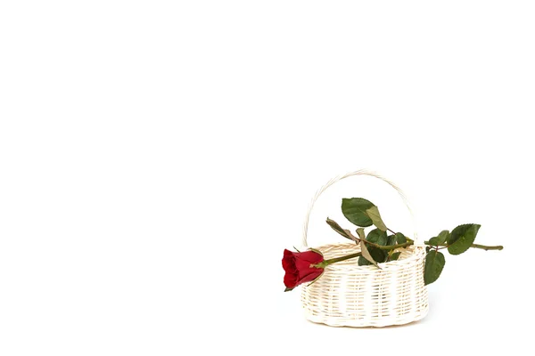 Rose květina v dřevěných ručně koš — Stock fotografie