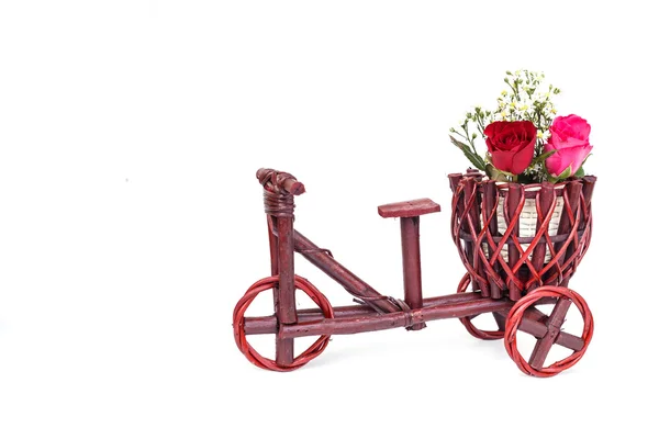 Rose flower in wooden handmade basket — Stock Photo, Image