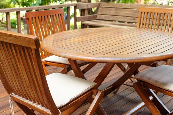 Teak wood furniture stand on the terrace — Stock Photo, Image