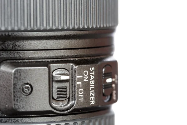 Close up stabilizer button on lens — Stock Photo, Image