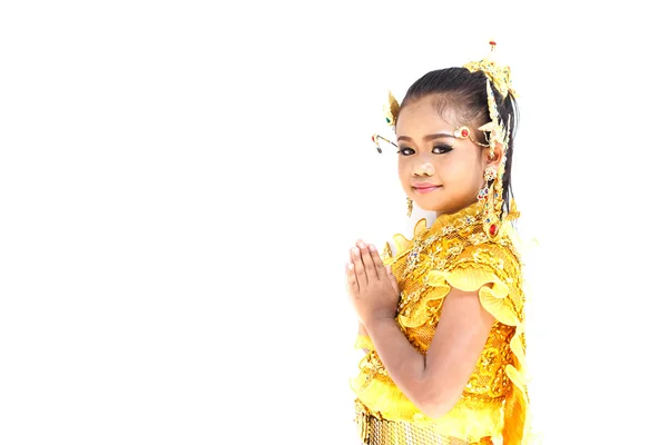 Nätti thai tyttö yllään tyypillinen thai mekko — kuvapankkivalokuva