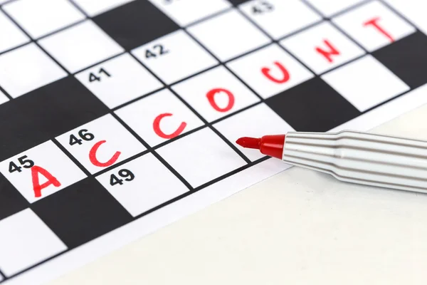 Close up red marker on Crossword - Account — Stock Photo, Image