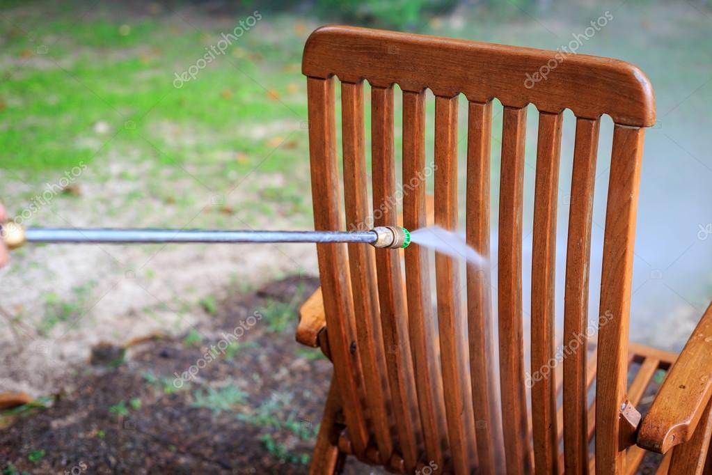 Wooden Chair Cleaning With High Pressure Water Jet Stock
