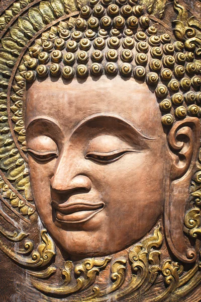 Volto del Signore Buddha, scultura in legno nativo stile thailandese — Foto Stock