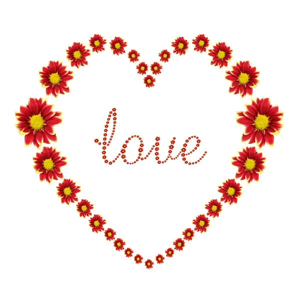 Metnin üzerinde beyaz ba izole kırmızı çiçek ve sevgi güzel kalp