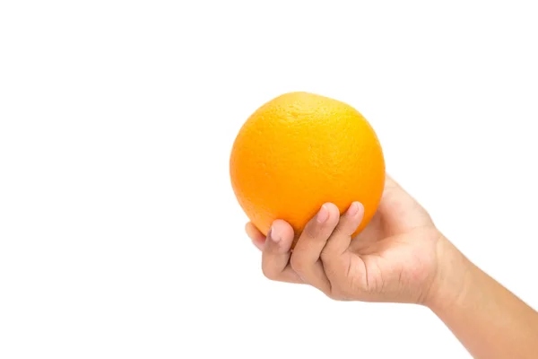 Mão segurando laranja — Fotografia de Stock