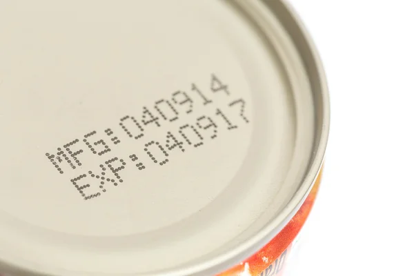 Expiration date on canned food — Stock Photo, Image