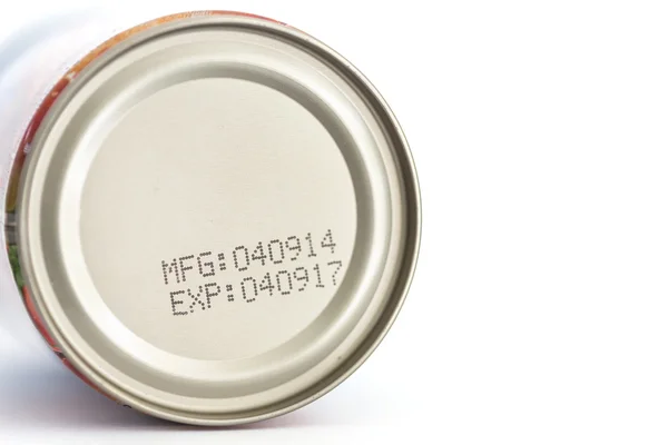 Expiration date on canned food — Stock Photo, Image