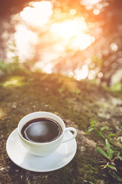 庭の白いコーヒー カップ — ストック写真