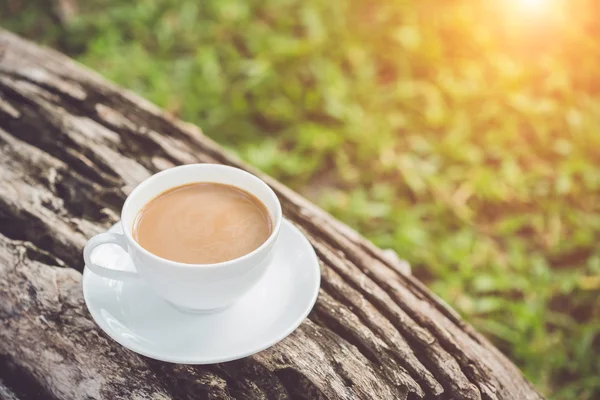 Witte koffiekopje in tuin — Stockfoto