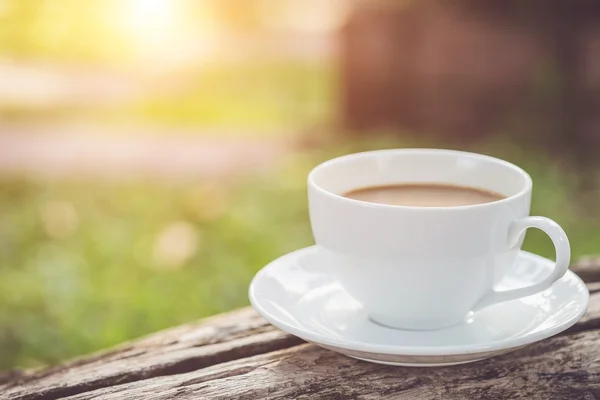 Witte koffiekopje in tuin — Stockfoto