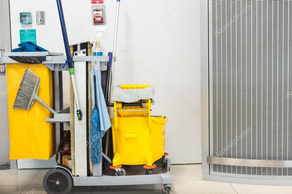 mop bucket and set of cleaning equipment