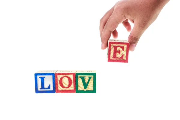 Miłość w kolorowy alfabet bloki — Zdjęcie stockowe