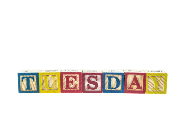 Tuesday written in letter alphabet blocks — Stock fotografie