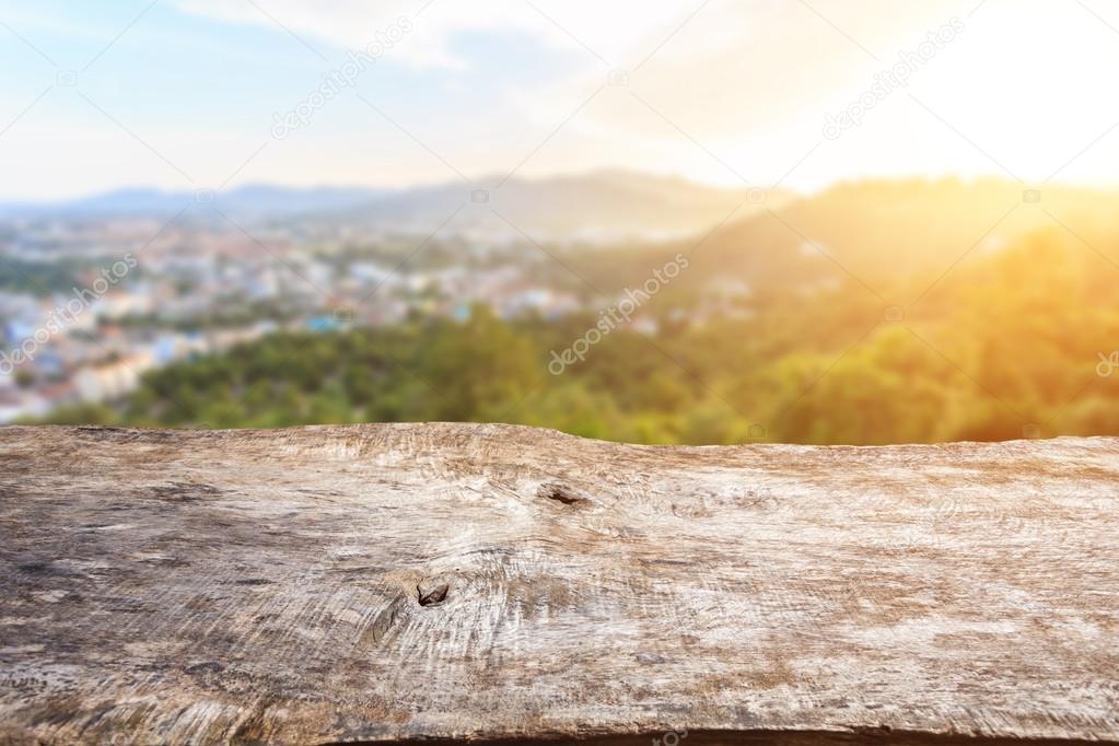 Old wood table top with sunlight