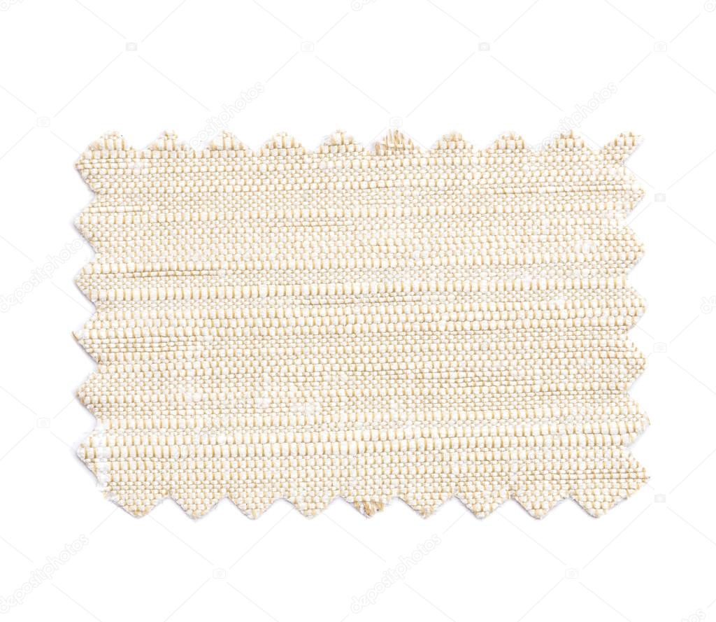 Piece of sample color fabric isolated on white