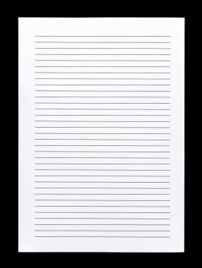 White lined paper isolated on black background clipart