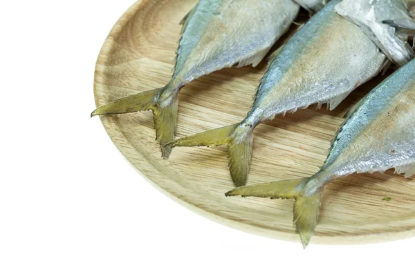 Thai mackerel on wooden dish isolated on white background — Stock Photo, Image