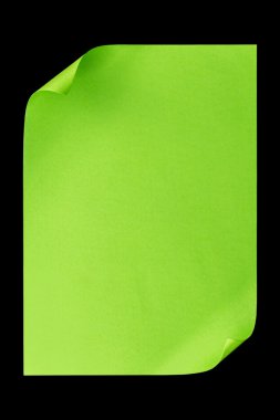 Yeşil boş A4 kağıt üzerine siyah izole