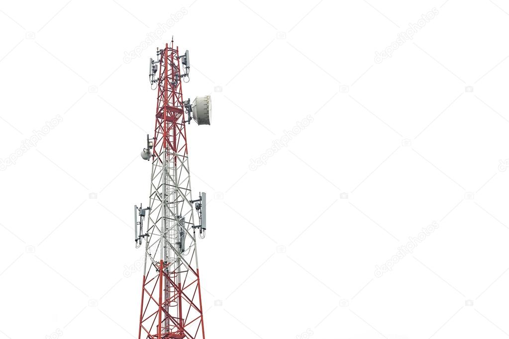 Communication tower in Thailand isolated on white