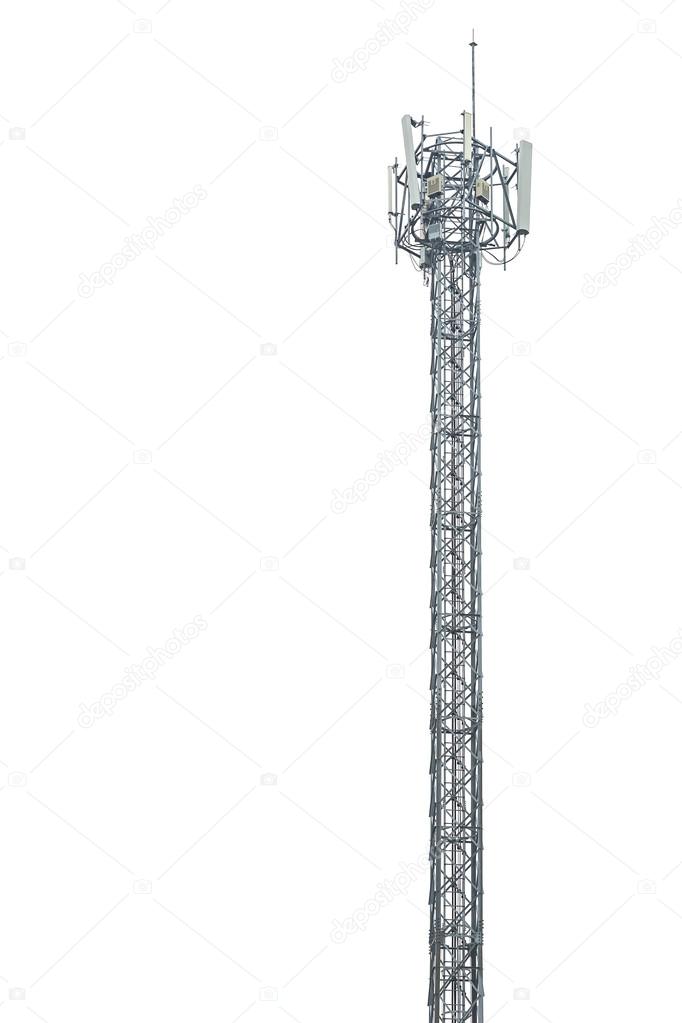 Communication tower in Thailand isolated on white