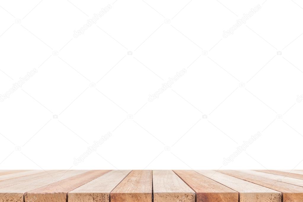 Empty top of wooden table or counter isolated on white backgroun