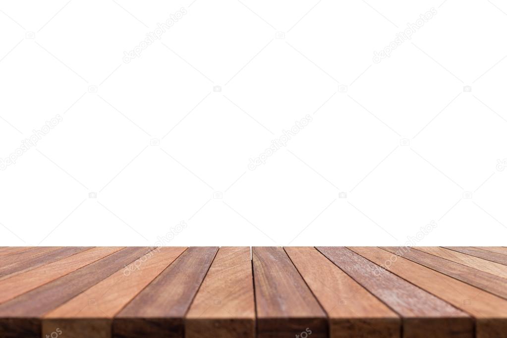 Empty top of wooden table or counter isolated on white backgroun