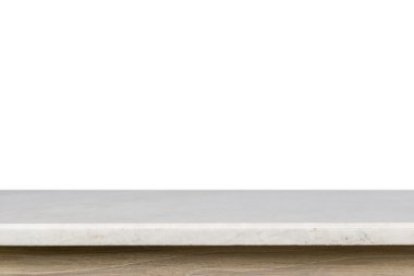 Empty top of white mable stone table isolated on white backgroun clipart