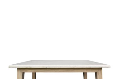 Boş tablosunun üst kısmındaki beyaz adam izole beyaz mable taş