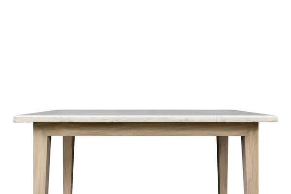 Άδειο κορυφή του λευκό mable πέτρινο τραπέζι που απομονώνονται σε λευκό αμουδερές — Φωτογραφία Αρχείου