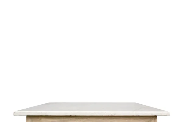 Άδειο κορυφή του λευκό mable πέτρινο τραπέζι που απομονώνονται σε λευκό αμουδερές — Φωτογραφία Αρχείου