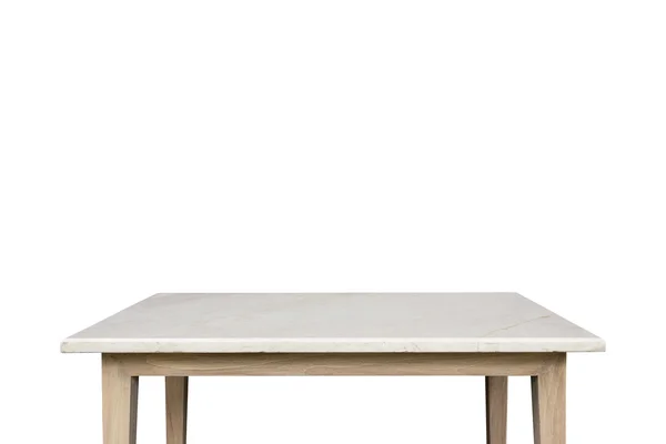 Пустой верх белого мабельного каменного стола изолирован на белой спинке — стоковое фото