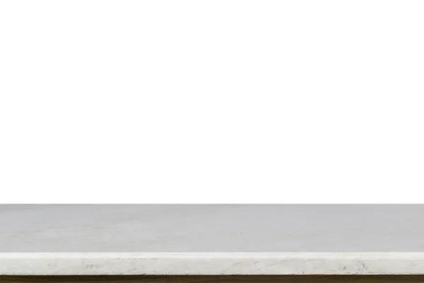 Bagian atas kosong dari tabel batu mable putih terisolasi pada backgroun putih — Stok Foto