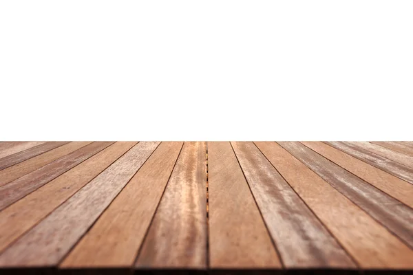 Piano vuoto di tavolo o bancone in legno isolato su sfondo bianco — Foto Stock