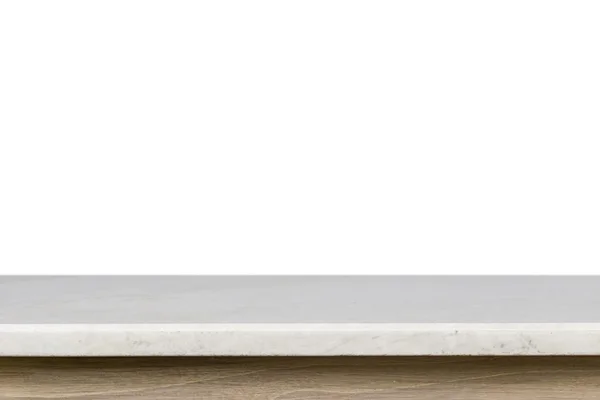Пустой верх белого мабельного каменного стола изолирован на белой спинке Лицензионные Стоковые Фото