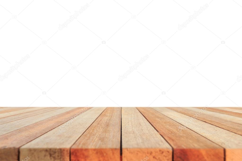 Empty top of wooden table or counter isolated on white backgroun