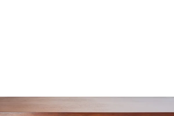 Tampo vazio da mesa de madeira ou contra-isolado no backgroun branco — Fotografia de Stock