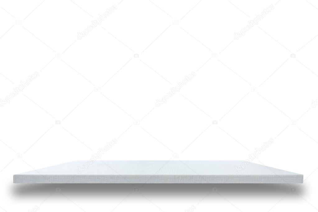 Empty top of white wooden table or counter isolated on white bac
