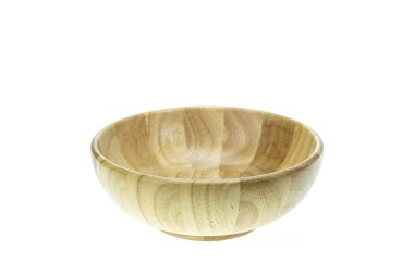 Boş ahşap kase beyaz arkaplanda izole