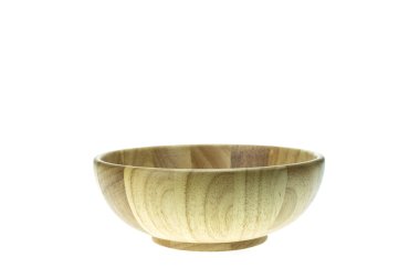 Boş ahşap kase beyaz arkaplanda izole